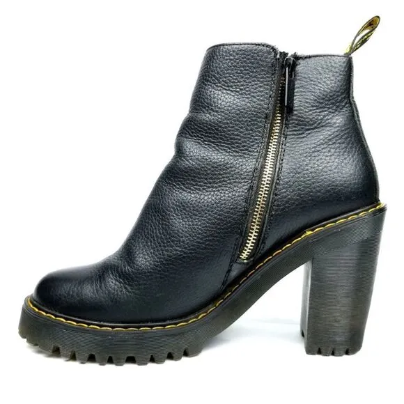 Dr. Martens Magdalena Black Leather Chunky Heel Zip Up Chelsea Boots Women 10