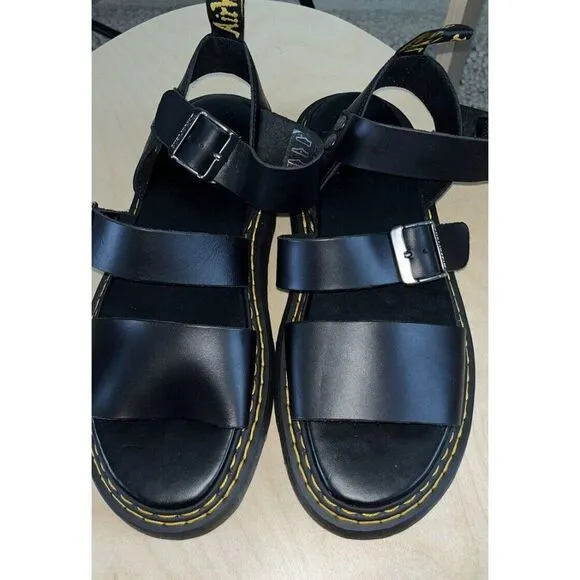DR MARTENS MEN's 11 GRYPHON DOUBLE STITCH BRANDO BLACK LEATHER SANDALS NEW