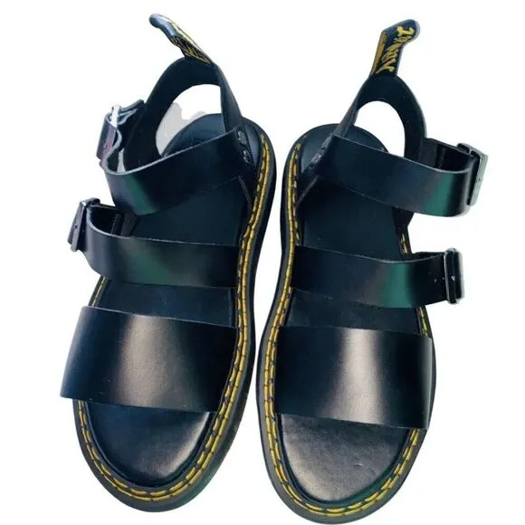 DR MARTENS MEN's 11 GRYPHON DOUBLE STITCH BRANDO BLACK LEATHER SANDALS NEW