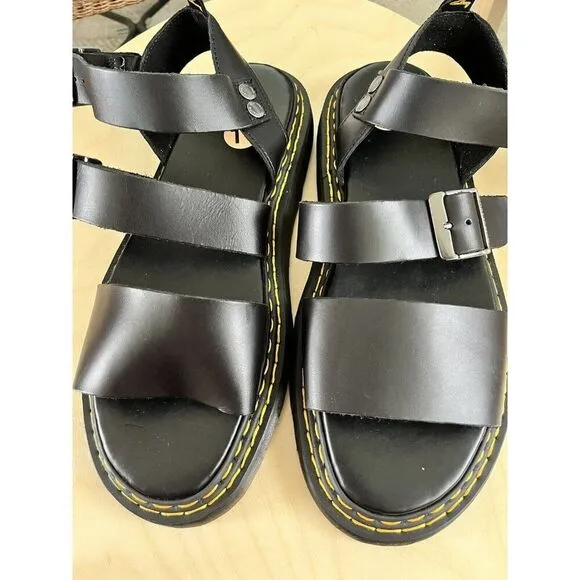 DR MARTENS MEN's 11 GRYPHON DOUBLE STITCH BRANDO BLACK LEATHER SANDALS NEW