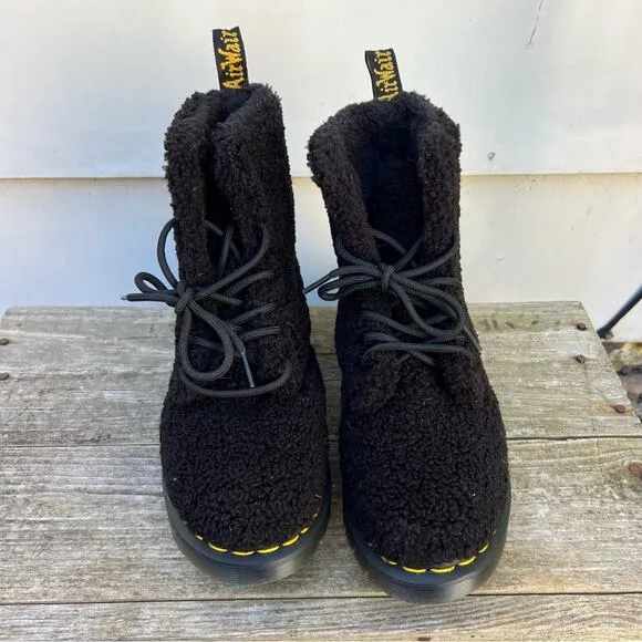 Dr Martens Pascal Borg Black Faux Shearling LaceUp Chunky Combat Boots 1460 US 7
