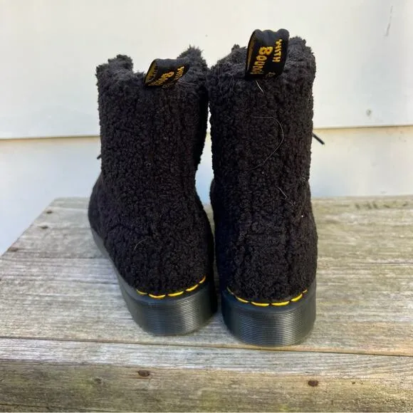 Dr Martens Pascal Borg Black Faux Shearling LaceUp Chunky Combat Boots 1460 US 7