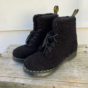 Dr Martens Pascal Borg Black Faux Shearling LaceUp Chunky Combat Boots 1460 US 7