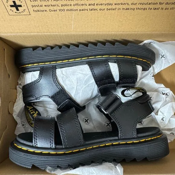 Dr Martens Sandals Girls Size 1 Klaire Black Leather Strap New In Box Chunky