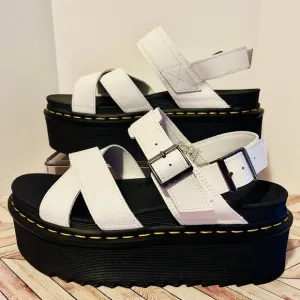 Dr. Martens Voss II Quad Women's 10 White Leather Platform Slingback Sandals