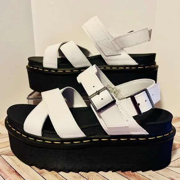 Dr. Martens Voss II Quad Women's 10 White Leather Platform Slingback Sandals