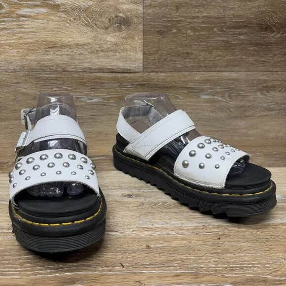 Dr. Martens Voss White Leather Studded Sandals Women's Size 9