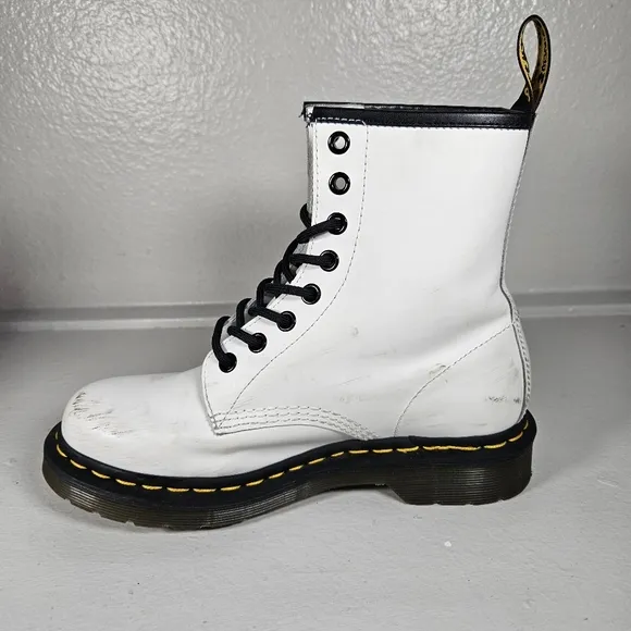 Dr. Martens White Patent Leather Ankle Boots Size 6