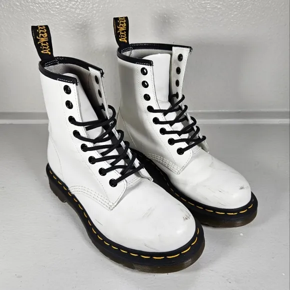 Dr. Martens White Patent Leather Ankle Boots Size 6