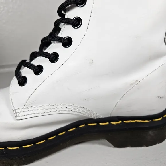 Dr. Martens White Patent Leather Ankle Boots Size 6