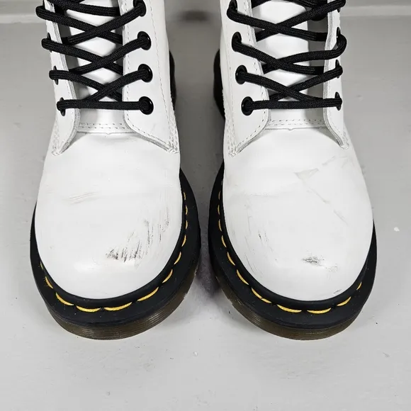 Dr. Martens White Patent Leather Ankle Boots Size 6