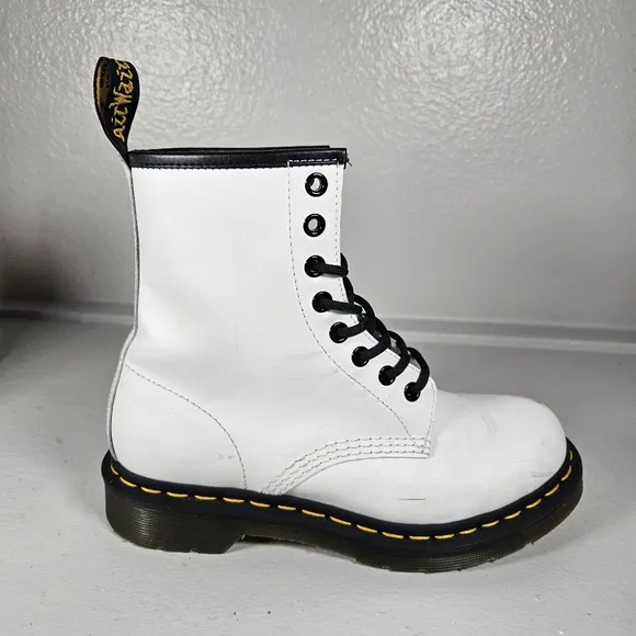 Dr. Martens White Patent Leather Ankle Boots Size 6
