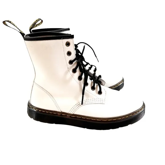 Dr. Martens Women’s White Leather Zavala 8 Eye Lace Up Combat Boots Size 7
