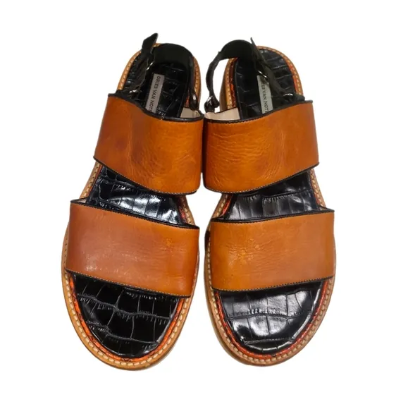 DRIES VAN NOTEN | Brown   Black Leather Slingback Sandals in Size EU 38.5 / US 8
