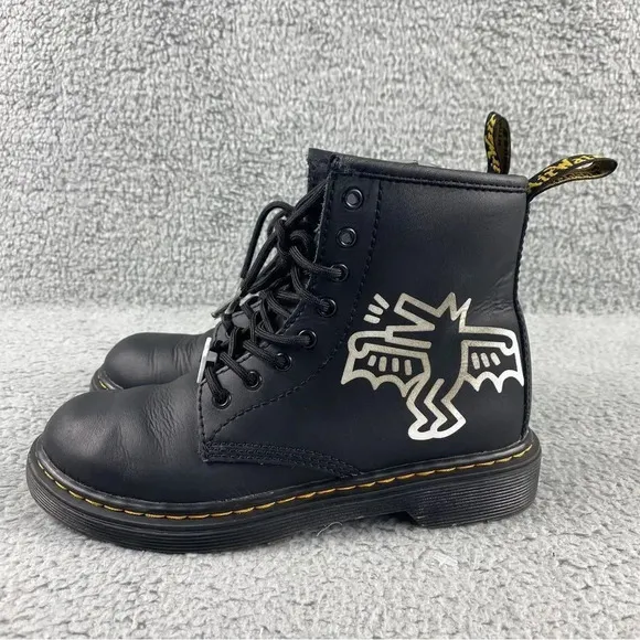 DR MARTENS X KEITH HARING 1460Y BOOTS TODDLER SIZE 2 KIDS‎ LEATHER LACE UP PRINT