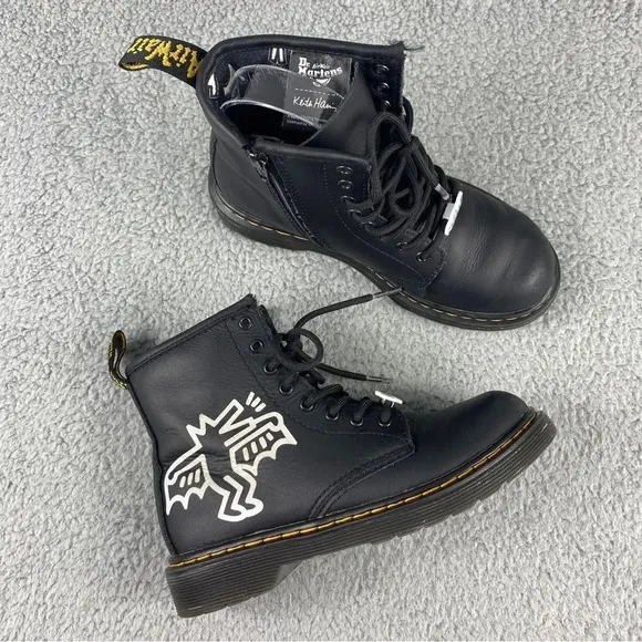 DR MARTENS X KEITH HARING 1460Y BOOTS TODDLER SIZE 2 KIDS‎ LEATHER LACE UP PRINT
