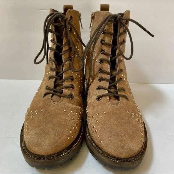 Dune London Prentice Star Studded Tan Biker Boots Size EU 39/US 8