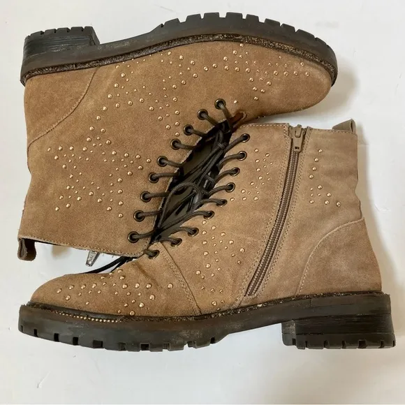 Dune London Prentice Star Studded Tan Biker Boots Size EU 39/US 8