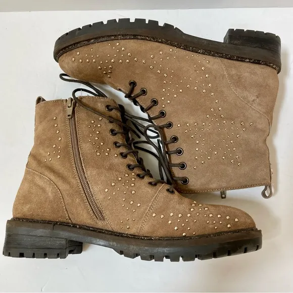 Dune London Prentice Star Studded Tan Biker Boots Size EU 39/US 8