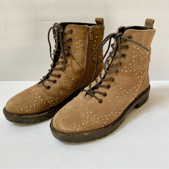 Dune London Prentice Star Studded Tan Biker Boots Size EU 39/US 8