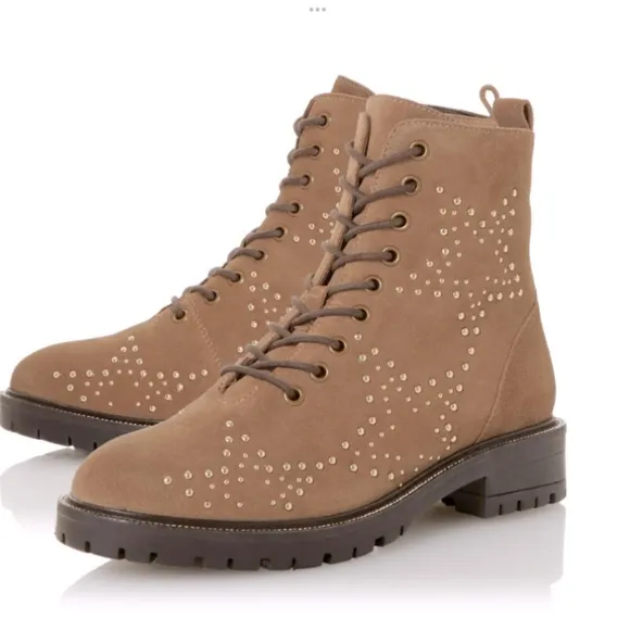 Dune London Prentice Star Studded Tan Biker Boots Size EU 39/US 8