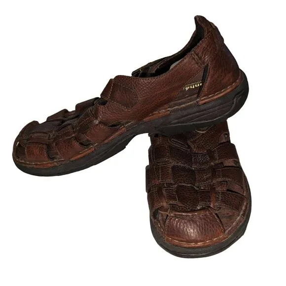 Dunham Ruggards Leather Sandals Brown Abzorb Soles Buckle S4210BR Size 16B Nar