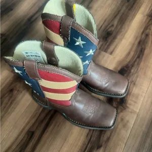 Durango Brown and Blue Western Boots with Patriotic Design