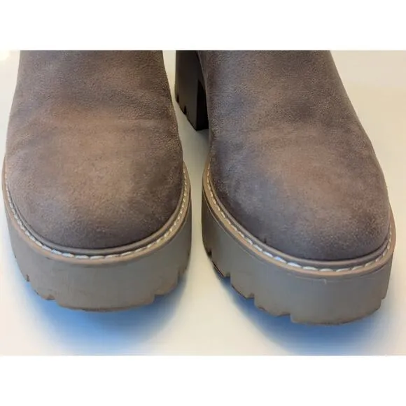 DV by Dolce Vita Brown Faux Suede Chunky Platform Lug Sole Chelsea Boots Knit 9