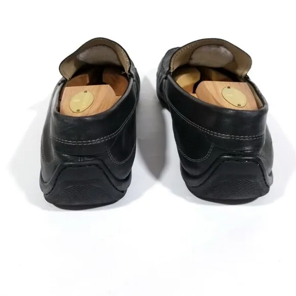 ecco Black Leather Moccasin Slip On Loafers Driving Shoes Old Money Quiet Luxury