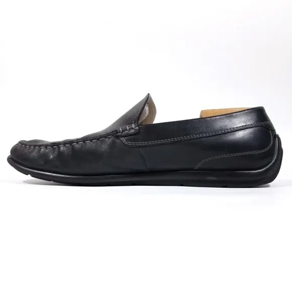 ecco Black Leather Moccasin Slip On Loafers Driving Shoes Old Money Quiet Luxury