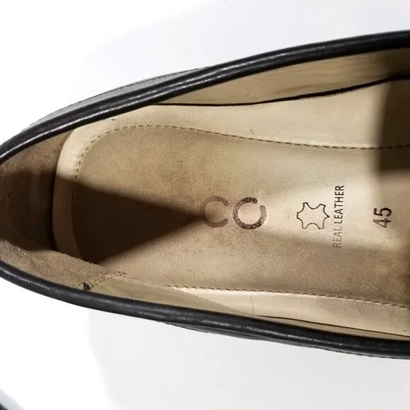 ecco Black Leather Moccasin Slip On Loafers Driving Shoes Old Money Quiet Luxury