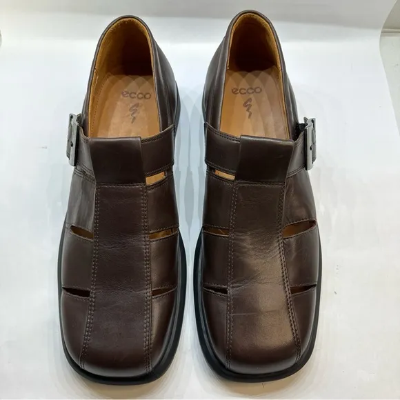ECCO Brown Leather Fisherman Sandals Shoes Rubber Sole Men's Size 11