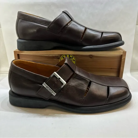 ECCO Brown Leather Fisherman Sandals Shoes Rubber Sole Men's Size 11