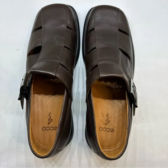ECCO Brown Leather Fisherman Sandals Shoes Rubber Sole Men's Size 11