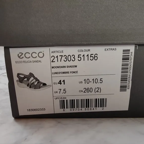 Ecco Felicia Leather Sandals Moon/Dk Shadow Green/Metallic 41 US 10-10.5.  NIB
