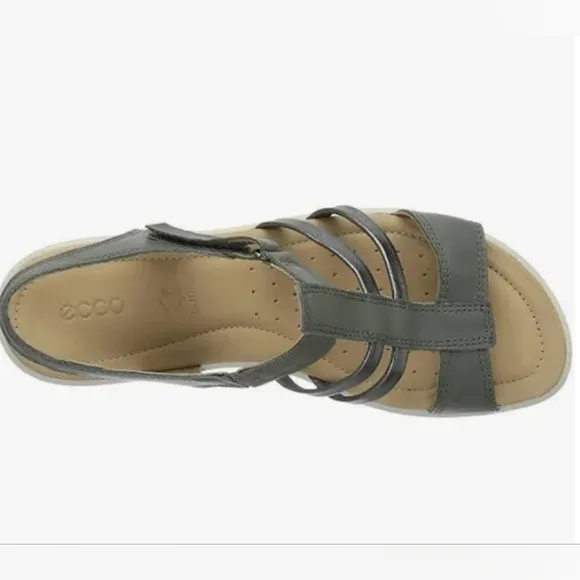 Ecco Felicia Leather Sandals Moon/Dk Shadow Green/Metallic 41 US 10-10.5.  NIB