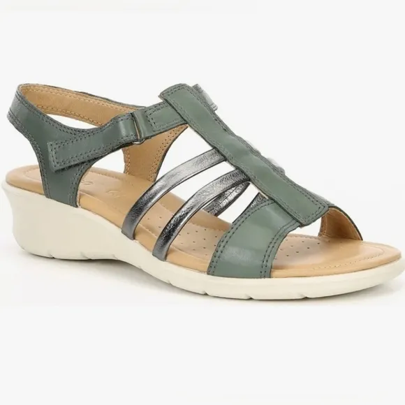 Ecco Felicia Leather Sandals Moon/Dk Shadow Green/Metallic 41 US 10-10.5.  NIB