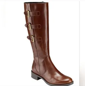 ECCO Women's Hobart Buckle leather knee high boots in Mink Brown. Size 9