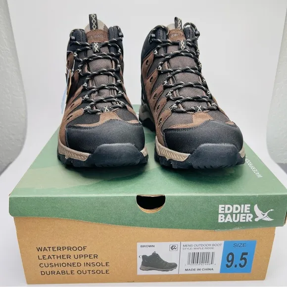 Eddie Bauer Maple Ridge Brown Leather Outdoor Waterproof Hiking Boots