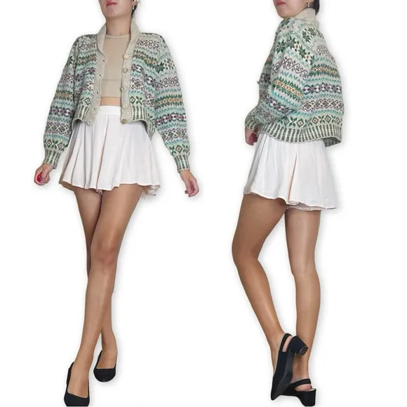 Edinburgh Thistle &amp; Broom Heritage Fair Isle Wool Cardigan Sweater Fits S