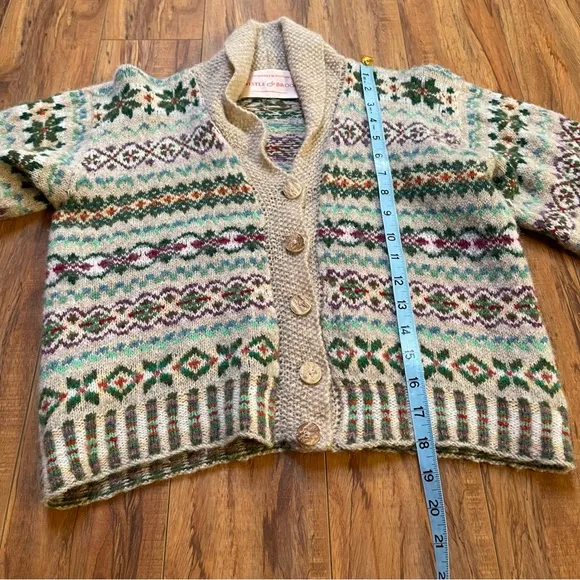 Edinburgh Thistle &amp; Broom Heritage Fair Isle Wool Cardigan Sweater Fits S