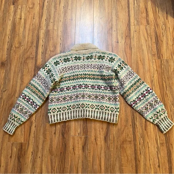 Edinburgh Thistle &amp; Broom Heritage Fair Isle Wool Cardigan Sweater Fits S