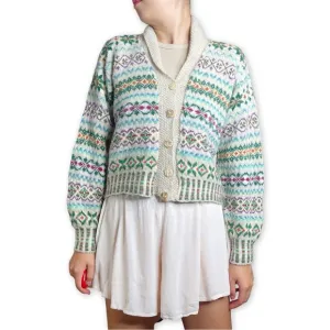 Edinburgh Thistle &amp; Broom Heritage Fair Isle Wool Cardigan Sweater Fits S