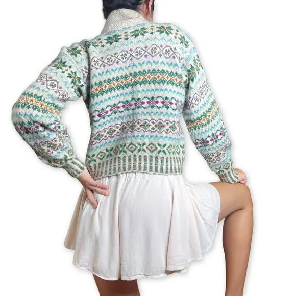 Edinburgh Thistle &amp; Broom Heritage Fair Isle Wool Cardigan Sweater Fits S