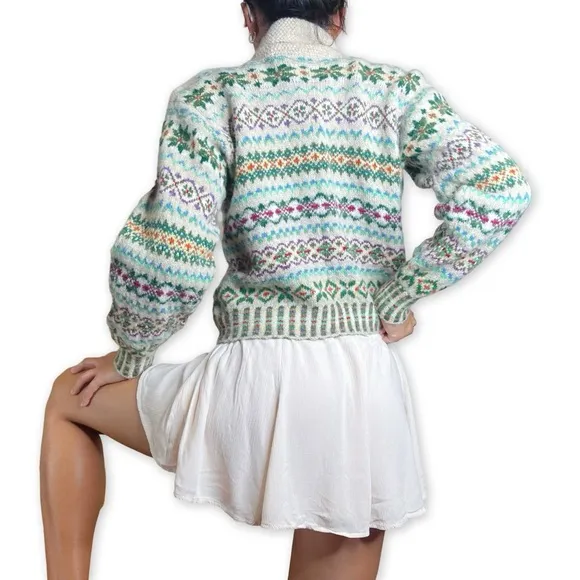 Edinburgh Thistle &amp; Broom Heritage Fair Isle Wool Cardigan Sweater Fits S