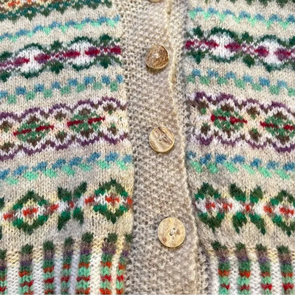 Edinburgh Thistle &amp; Broom Heritage Fair Isle Wool Cardigan Sweater Fits S