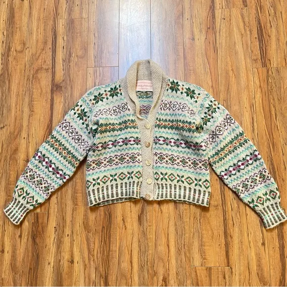 Edinburgh Thistle &amp; Broom Heritage Fair Isle Wool Cardigan Sweater Fits S