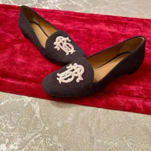 EEUC Tory Burch Antonia Gray &amp; Pink Wool Felt Smoking Style Flats Loafers Size 6