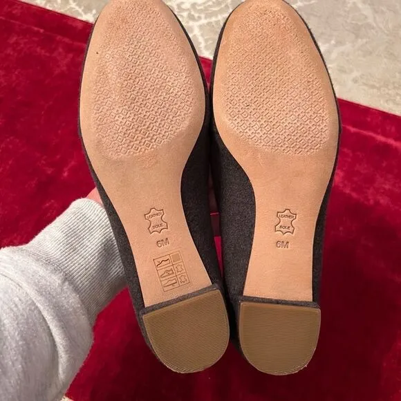 EEUC Tory Burch Antonia Gray &amp; Pink Wool Felt Smoking Style Flats Loafers Size 6