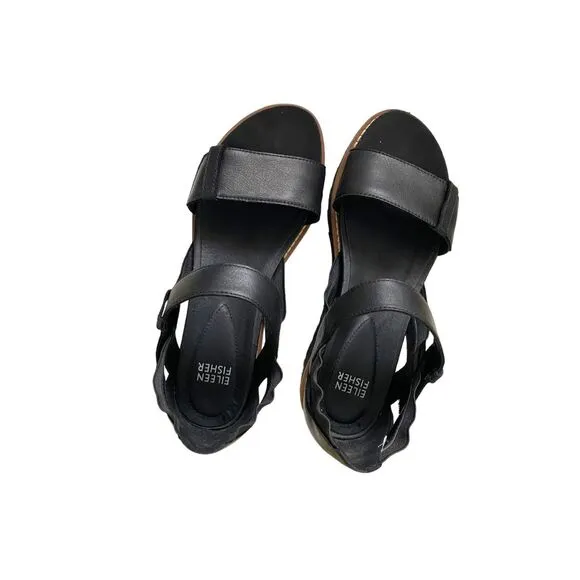Eileen Fisher Black Leather Sandals Sz 7